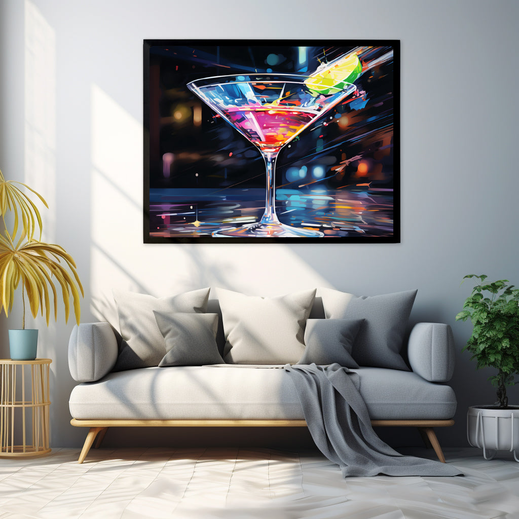 Framed Print Martini Glass Lined With Lime and a Colorful Drink All in a Watercolor Style Painting Framed Poster Artwork