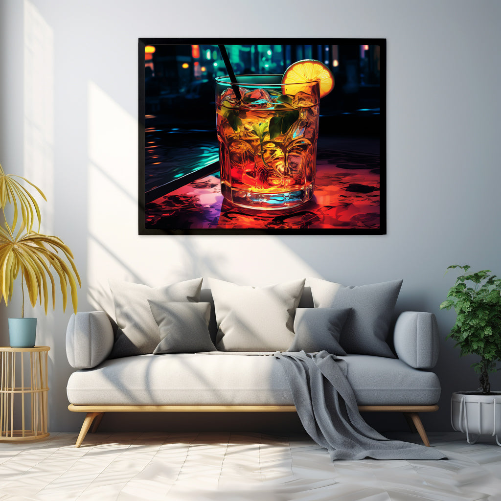 Framed Artwork Bar/Night Life Art Framed Painting Alcohol Art Bartender Fixing Drinks In A Vibrant Bar