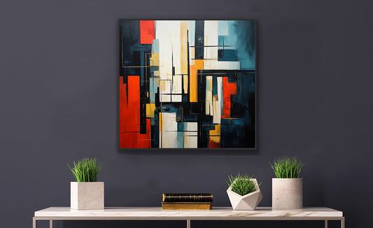 Framed Print Abstract Minimalistic Modern Style Floating Canvas Maze Style Framed Poster Artwork 