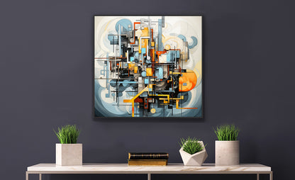 Framed Print Poster Abstract artwork Vibrant Mechanical Shapes Art Framed Attention Grabbing Abstract Art