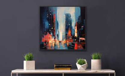 Framed Print Abstract Cars Creeping Through A Dark City Urban Mystique Conversation Starter Framed Poster Art Busy City Streets People Driving Through A City With Large Buildings