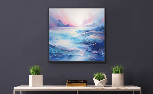 Framed Print Abstract Oil Painting Soothing Calm Heart warming Framed Poster Artwork Sunset Over An Angry Blue Ocean 