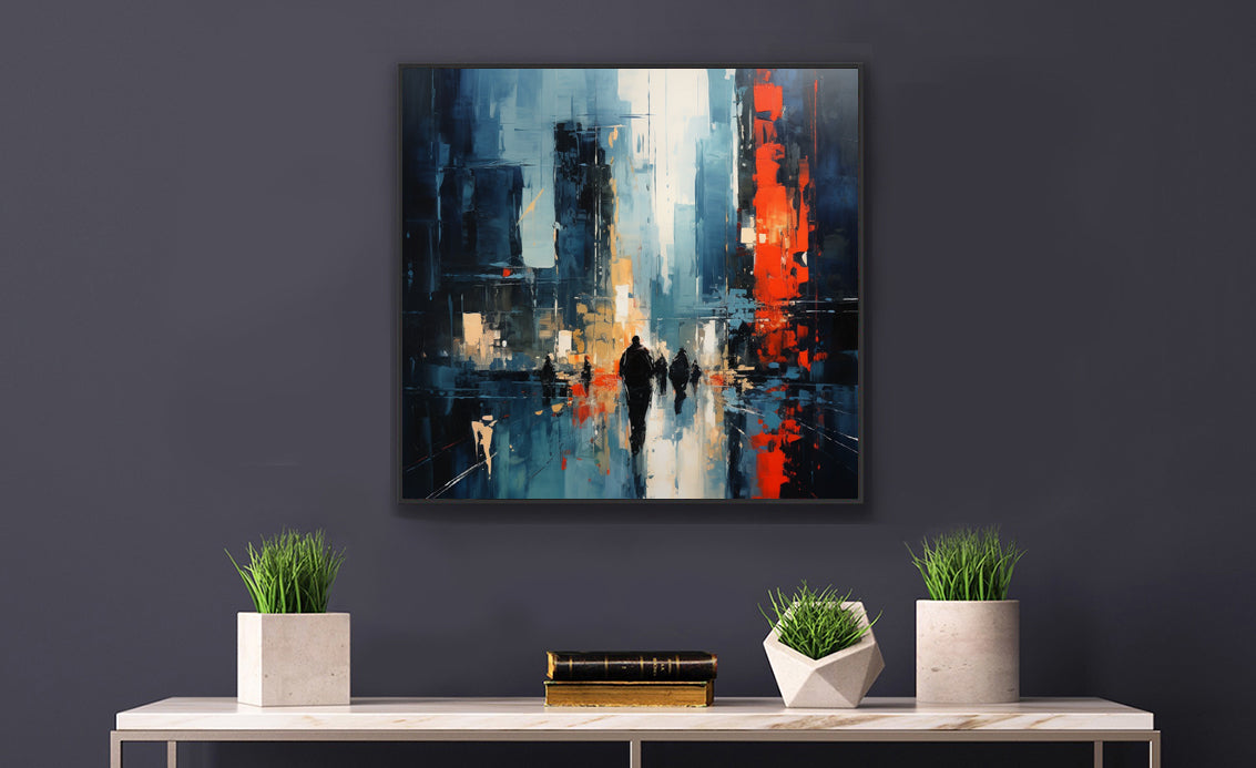 Framed Print Abstract Shadows Creeping Through A Dark City Urban Mystique Conversation Starter Framed Poster Art Busy City Streets People Walking Through A City With Large Buildings
