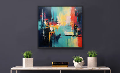 Framed Print Abstract Artwork Oil Painting Style Abstract Art Vibrant Colors And Random Shapes Leaving It Open For Interpretation Framed Poster Nature