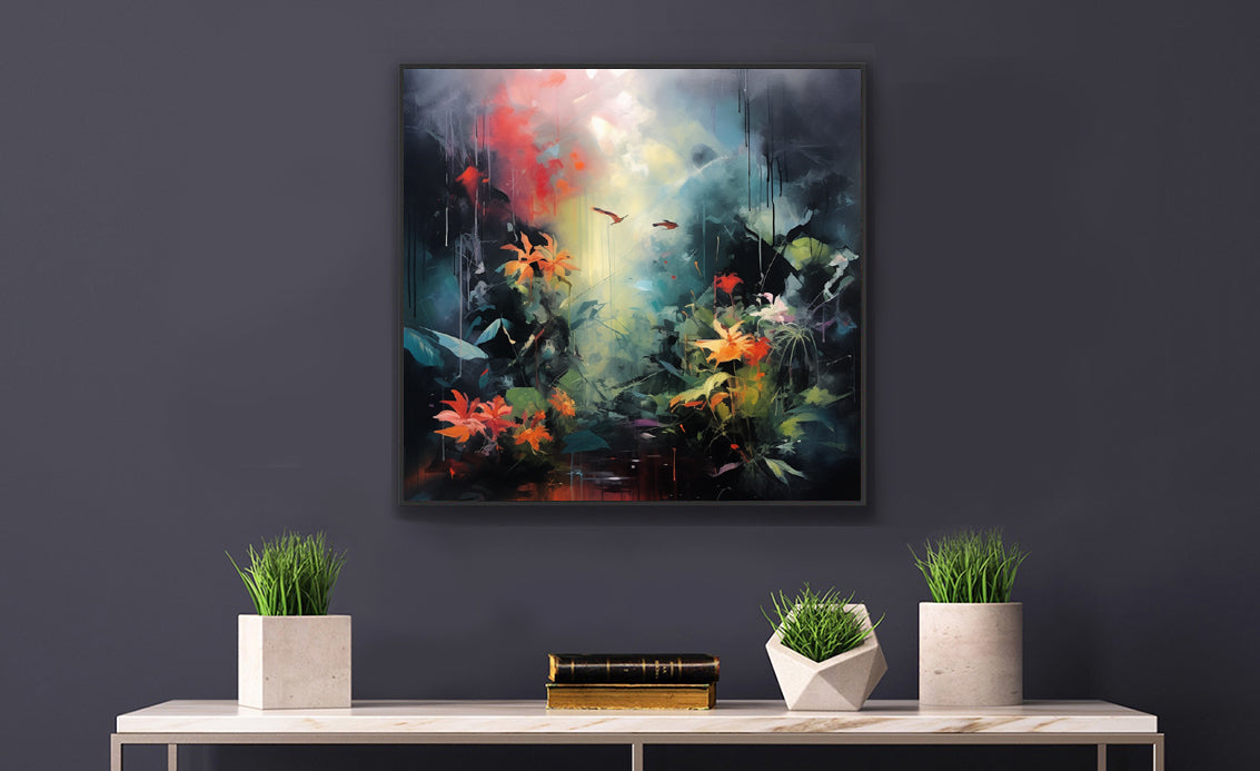 Framed Print Abstract Artwork Bright Vibrant Colorful Jungle Scene Moody Dense Abstract Art Framed Poster