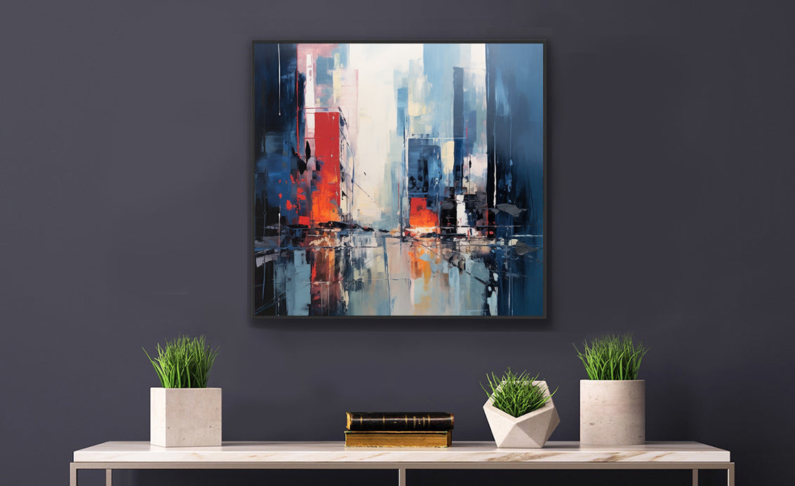 Framed Abstract artwork Vibrant City Art Framed Oil Painting Style Abstract Art