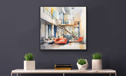 Framed Print Artwork Interior Design Modern Sharp Design Water Color Style Home Decor Red Lounge Lifestyle Framed Poster 