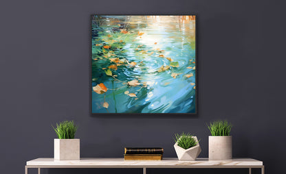 Framed Print Green Reflective Pond Brown Leafy Windy Weather Abstract Art Framed Poster