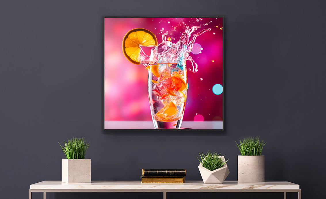Bright Vibrant Pink Background Supporting a Clear Refreshing Drink With A Slice Of Lemon