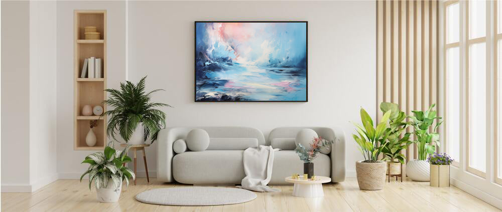Framed Print Abstract Artwork Snowy Icy Winter Water Oil Painting Style Abstract Art Smooth Calming Colors Framed Poster Nature