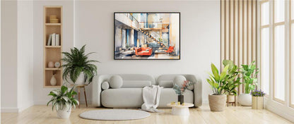 Framed Print Artwork Interior Design Modern Sharp Design Water Color Style Home Decor Red Lounge Lifestyle Framed Poster 