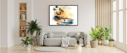 Framed Lifestyle/Ocean Side Artwork Stunning Watercolor Style Framed Painting Waves Surfer Surfing