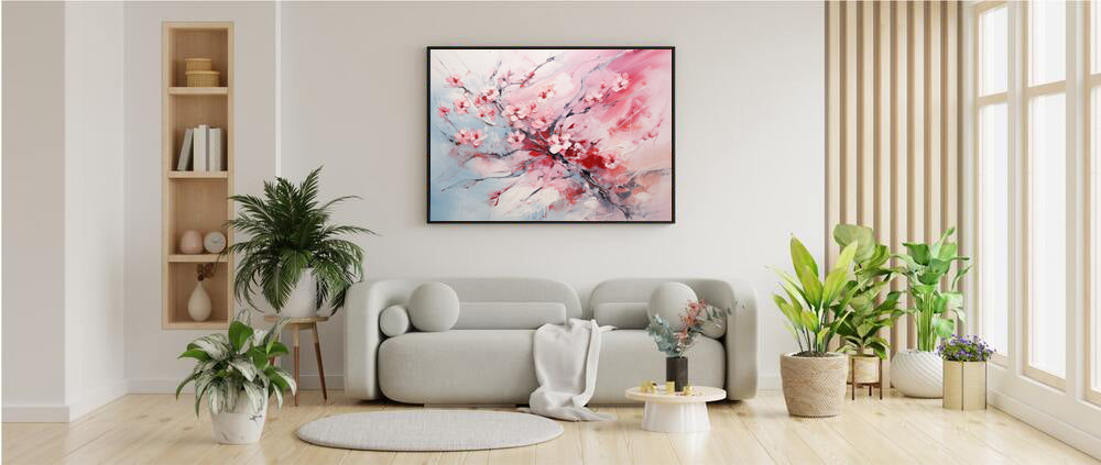 Framed Nature Inspired Artwork Stunning Gloomy Cherry Blossom Tree Oil Painting Style Framed Print