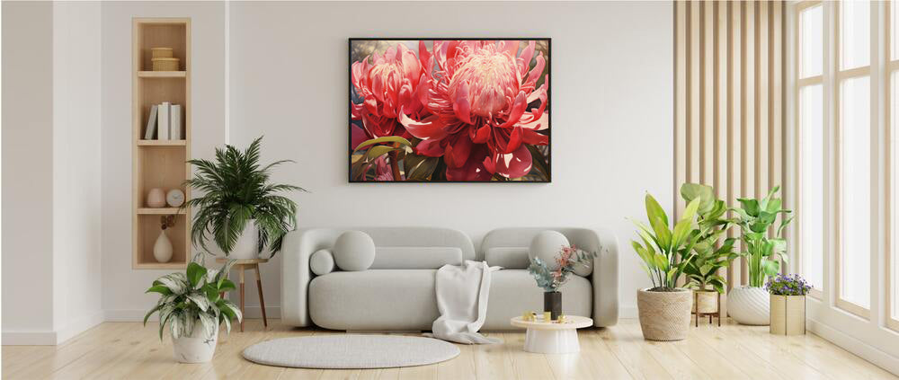 Framed Print Nature Inspired Artwork Stunning Bright Vibrant Blooming Wattle Oil Painting Style Framed Poster