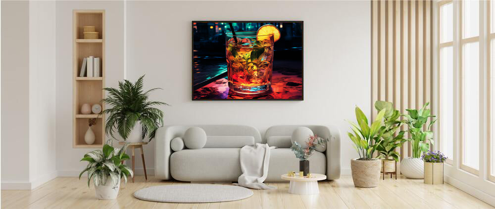 Framed Artwork Bar/Night Life Art Framed Painting Alcohol Art Bartender Fixing Drinks In A Vibrant Bar