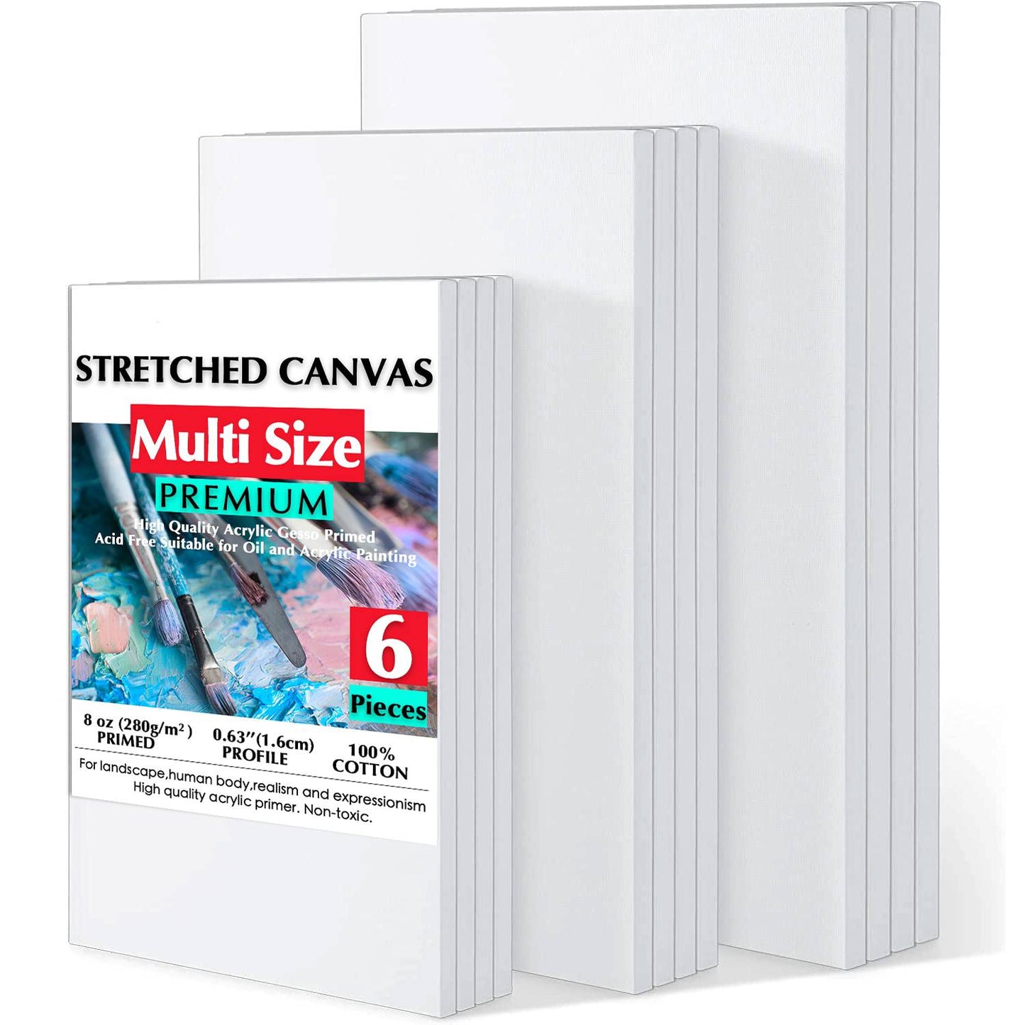 6 pcs/Set Stretched Blank Canvas' for Painting Primed White 100% Cotton Blank Canvas