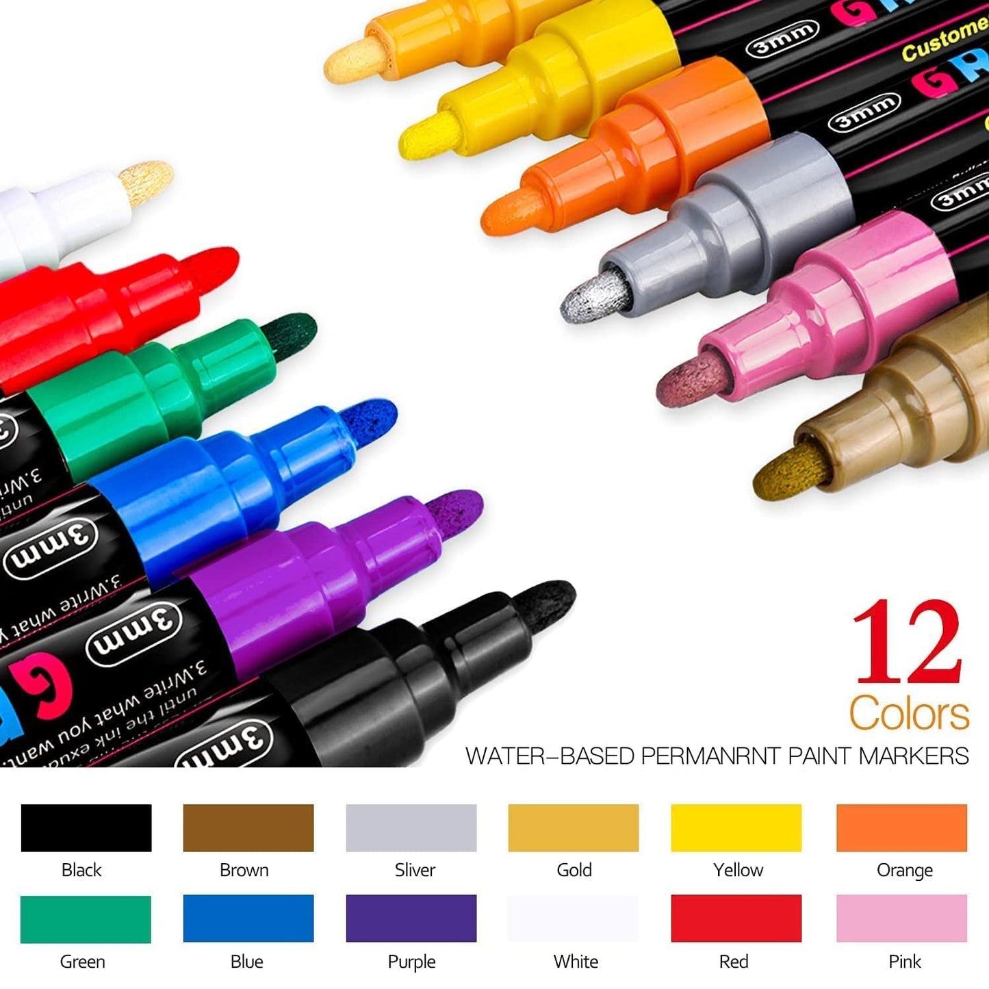Premium Acrylic Paint Marker 0.7mm Fine Point and 2.0mm Middle Tip Acrylic Paint Pen Marker