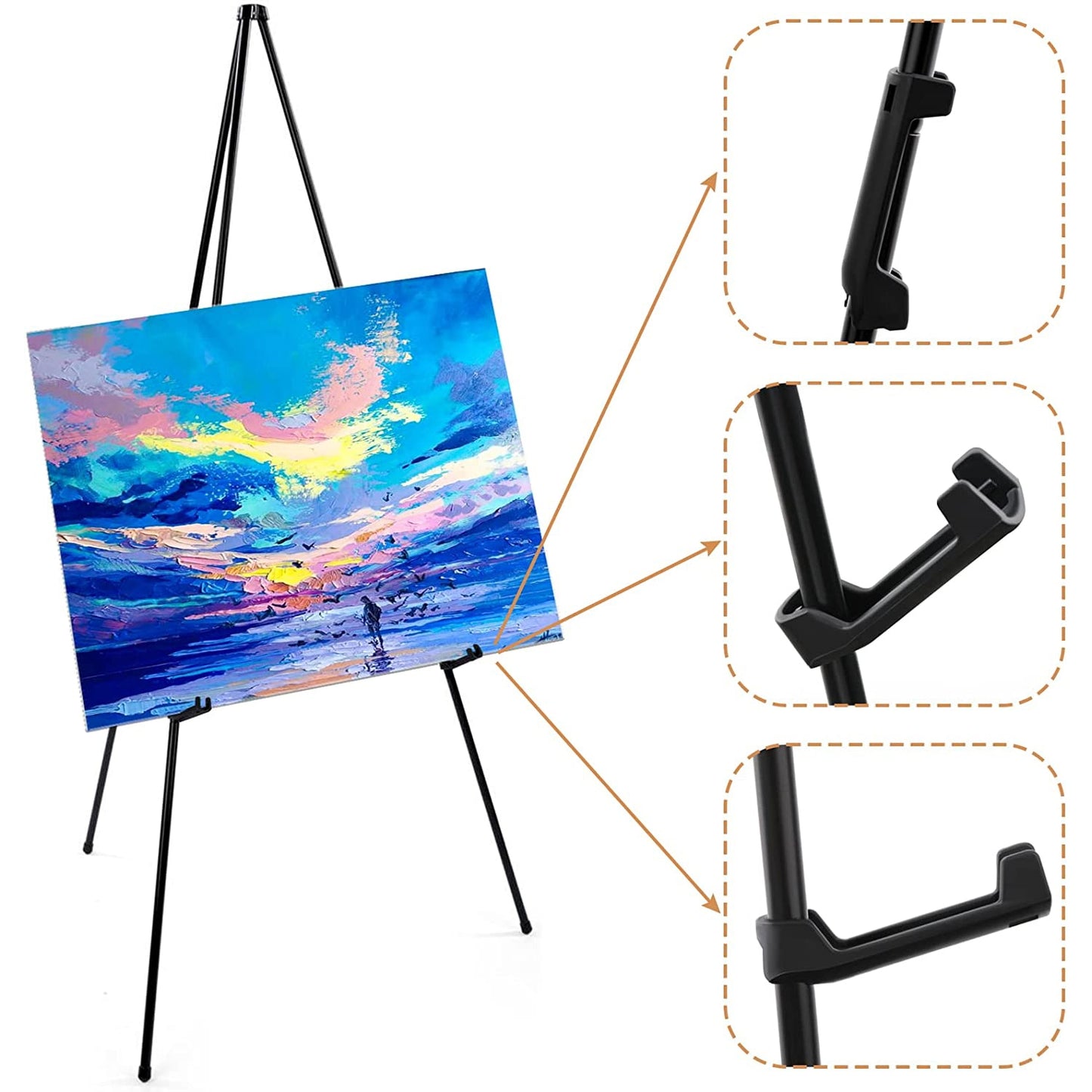 Folding Easel For Painting Canvas Or An Art Display, Black Tripod Canvas Stand