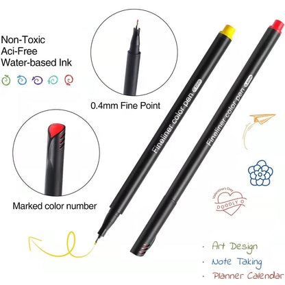Fine Point Colored Pens, 12-100 Colors Water Based Non Toxic 