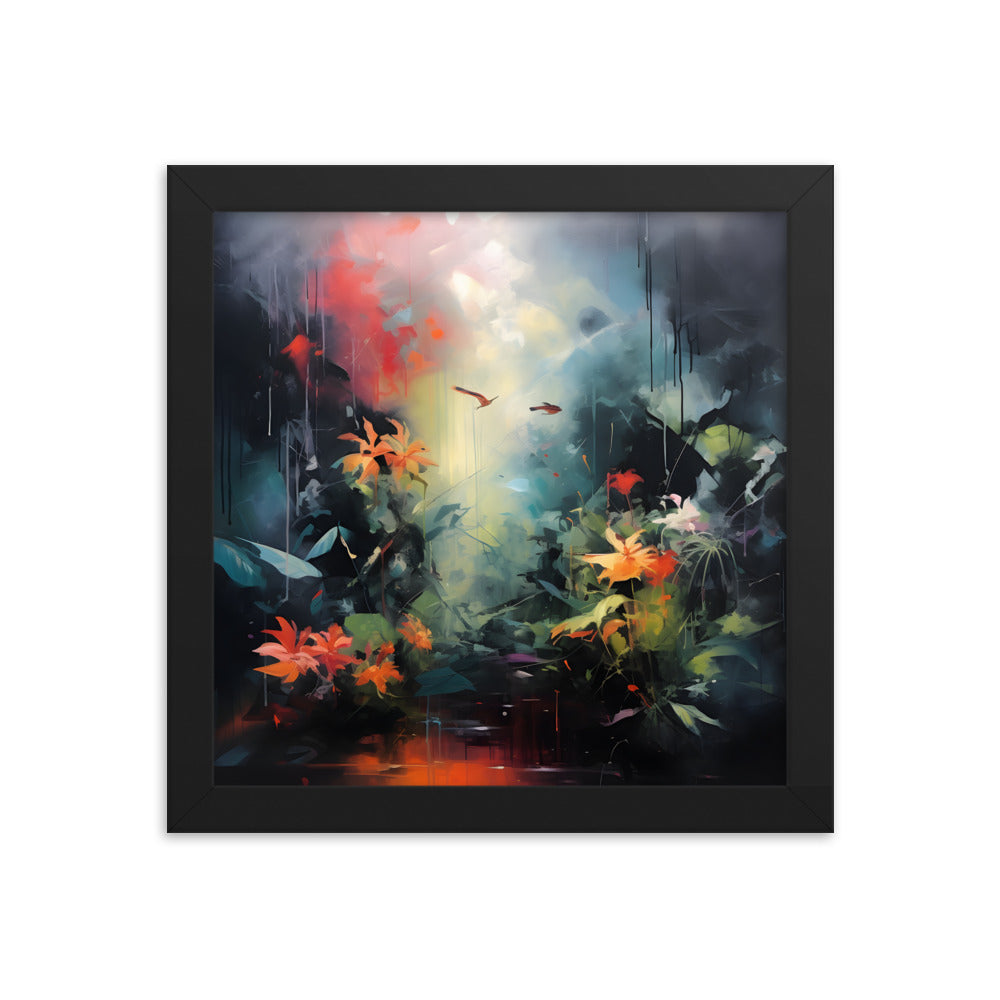 Framed Print Abstract Artwork Bright Vibrant Colorful Jungle Scene Moody Dense Abstract Art Framed Poster 10x10