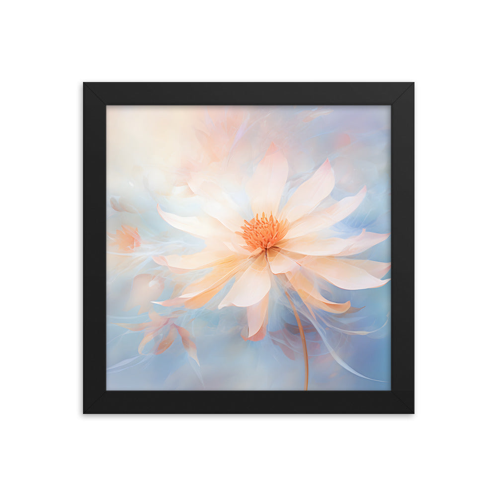 Framed Print Watercolor Style Soft White Daisy Flower Light Blue Background Soothing & Overall Calming Feel Painted Nature Art Plants Flowers Garden Framed Poster 10x10"