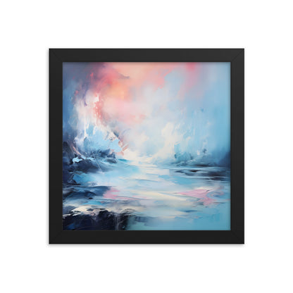 Framed Print Abstract Artwork Snowy Icy Winter Water Oil Painting Style Abstract Art Smooth Calming Colors Framed Poster Nature 10x10"