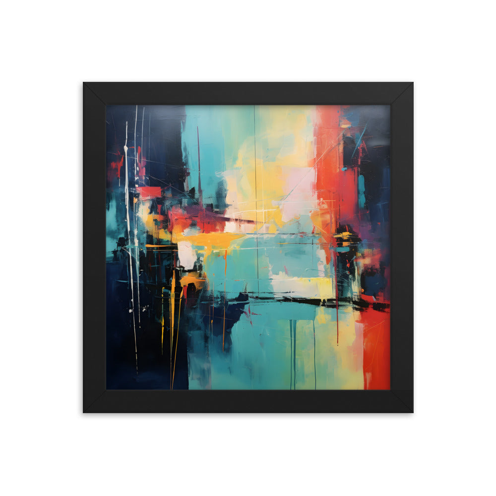 Framed Print Abstract Artwork Oil Painting Style Abstract Art Vibrant Colors And Random Shapes Leaving It Open For Interpretation Framed Poster Nature 10x10"