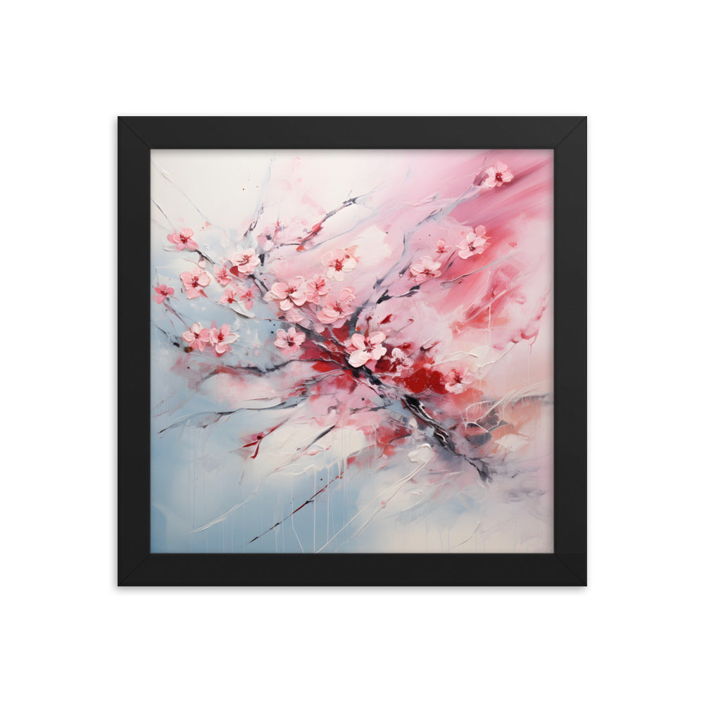 Framed Nature Inspired Artwork Stunning Gloomy Cherry Blossom Tree Oil Painting Style Framed Print 10x10"