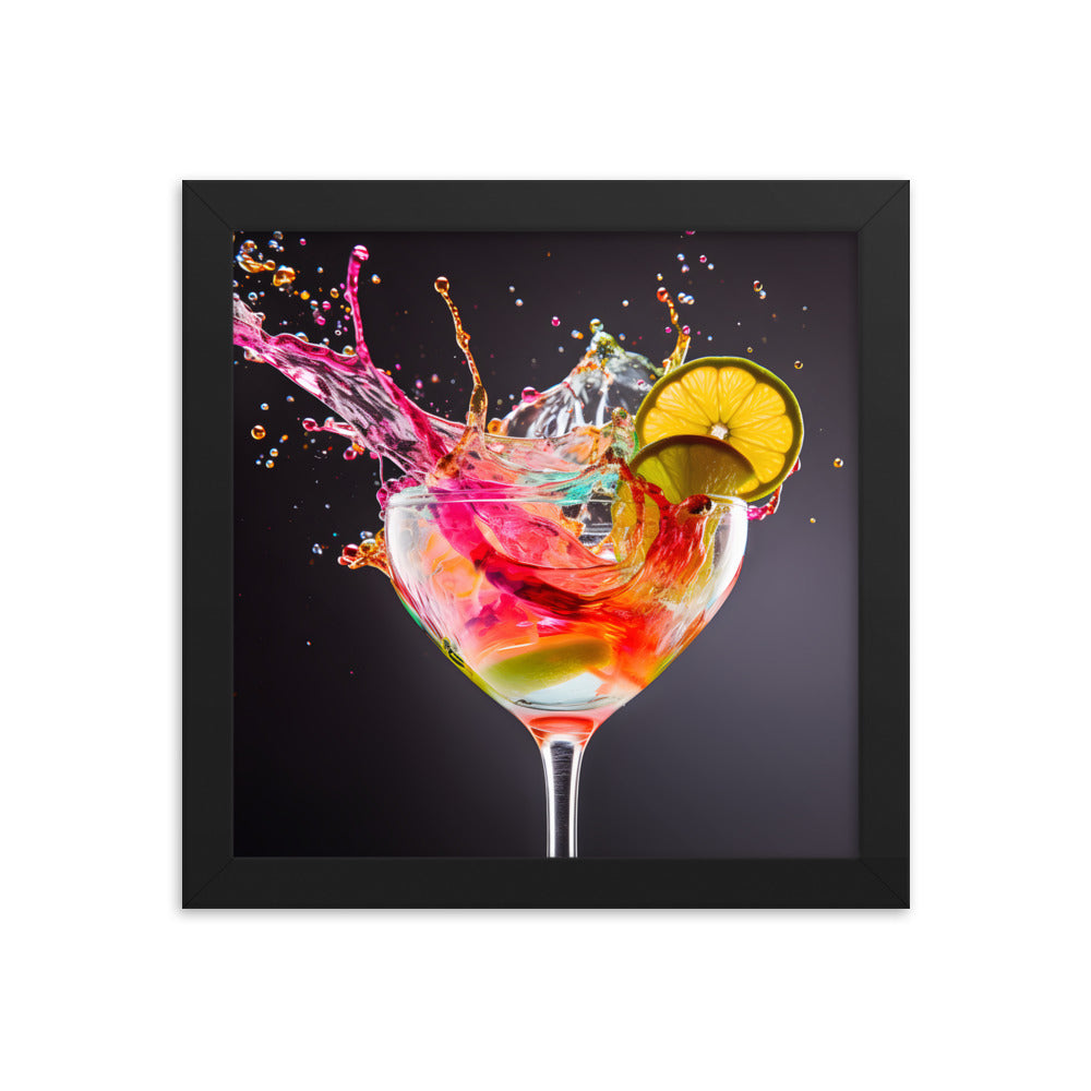 Framed Print Artwork Bright Colorful Cocktail Splashing Out Of The Glass Framed Poster Painting Alcohol Art 10x10"