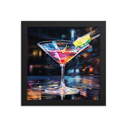 Framed Print Martini Glass Lined With Lime and a Colorful Drink All in a Watercolor Style Painting Framed Poster Artwork 10x10"