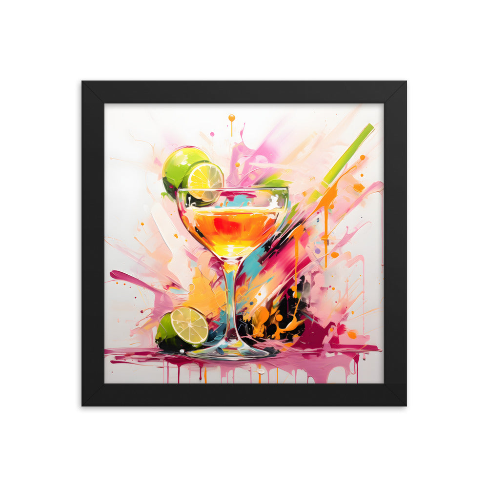 Framed Print Vibrant Alcohol Artwork Lime Slices Lining A Champagne Glass Splashes Of Vibrant Colors Span The Background Attention Grabbing Conversation Starter Framed Poster 10x10"