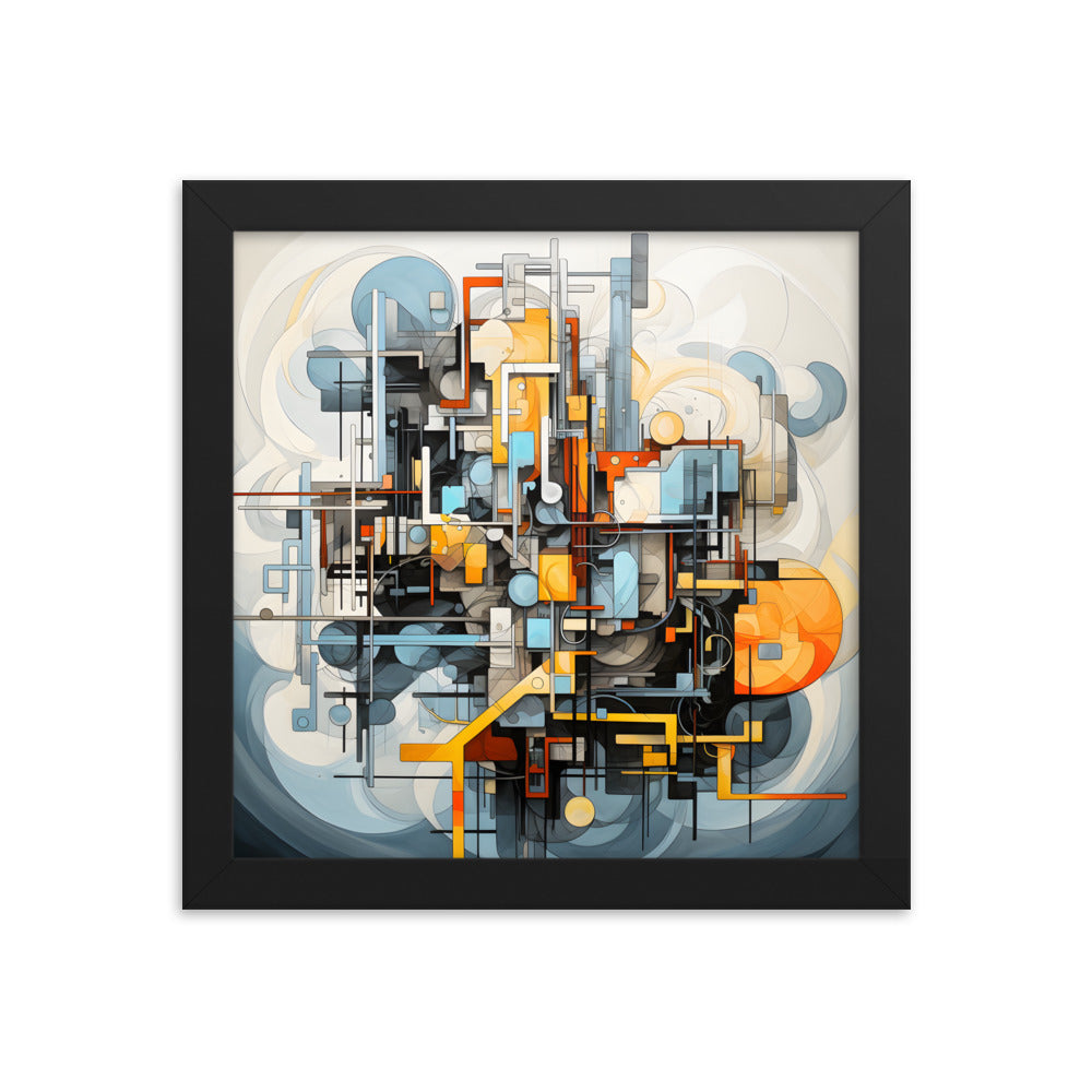 Framed Print Abstract artwork Vibrant Mechanical Shapes Art Framed Attention Grabbing Abstract Art 10x10"