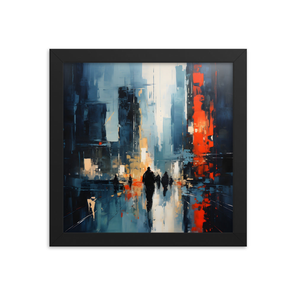 Framed Print Abstract Urban Mystique Conversation Starter Framed Poster Busy City Streets People Walking Through A City With Large Buildings 10x10"