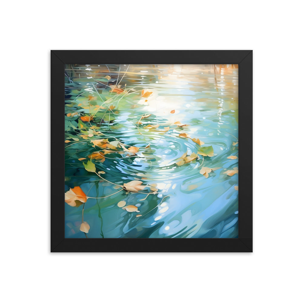 Framed Print artwork Nature Autumn Leaves Covering A Green Pond Framed Poster Painting 