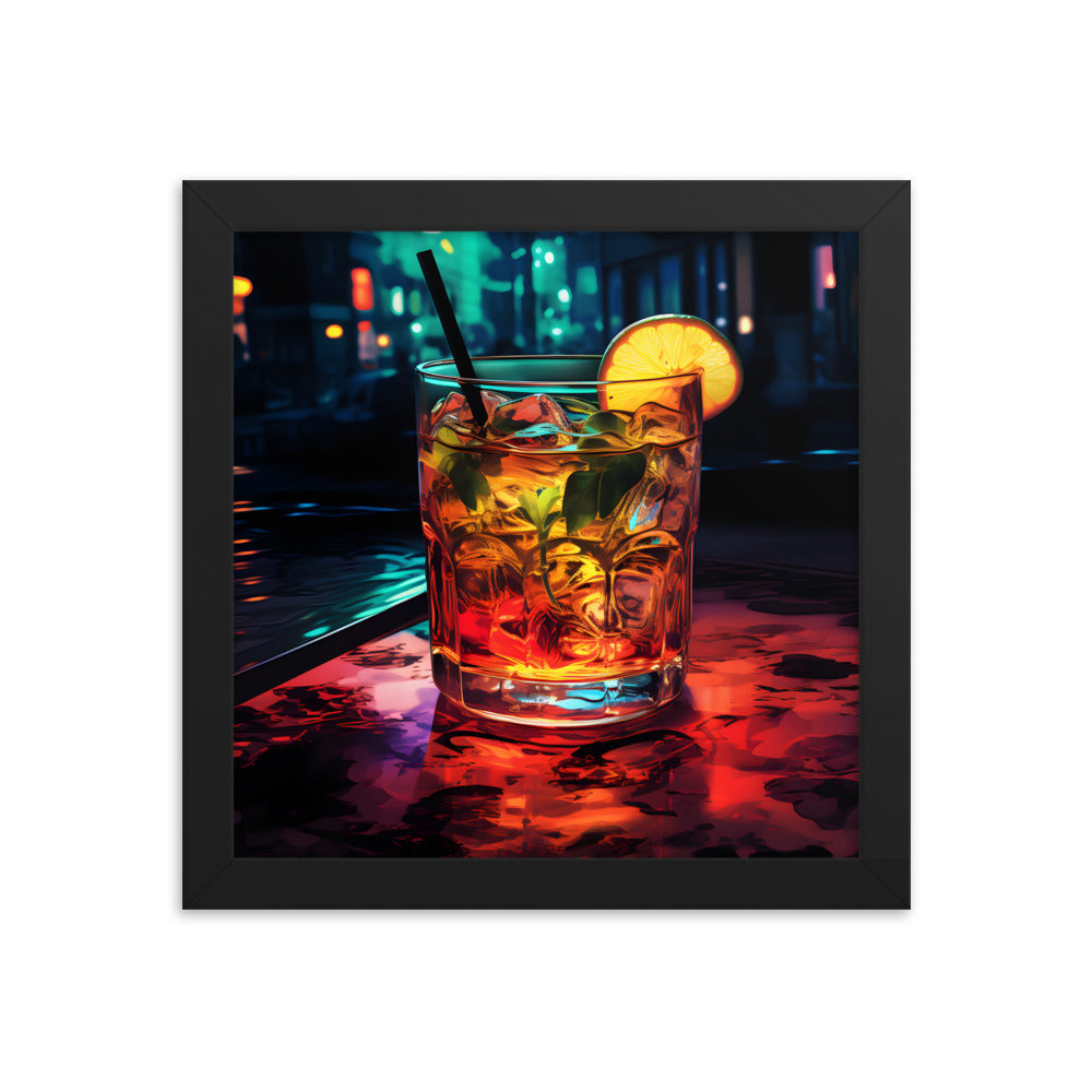 Framed Artwork Bar/Night Life Art Framed Painting Alcohol Art Bartender Fixing Drinks In A Vibrant Bar