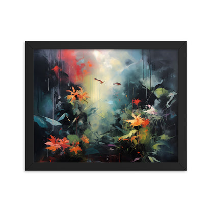 Framed Print Abstract Artwork Bright Vibrant Colorful Jungle Scene Moody Dense Abstract Art Framed Poster 11x14"