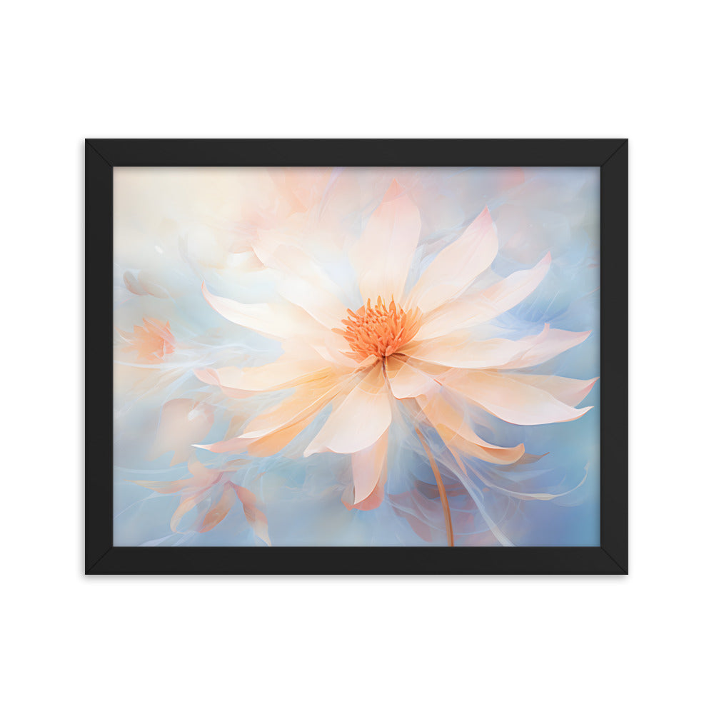Framed Print Watercolor Style Soft White Daisy Flower Light Blue Background Soothing & Overall Calming Feel Painted Nature Art Plants Flowers Garden Framed Poster 11x14"