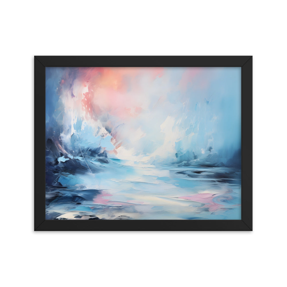 Framed Print Abstract Artwork Snowy Icy Winter Water Oil Painting Style Abstract Art Smooth Calming Colors Framed Poster Nature 11x14"
