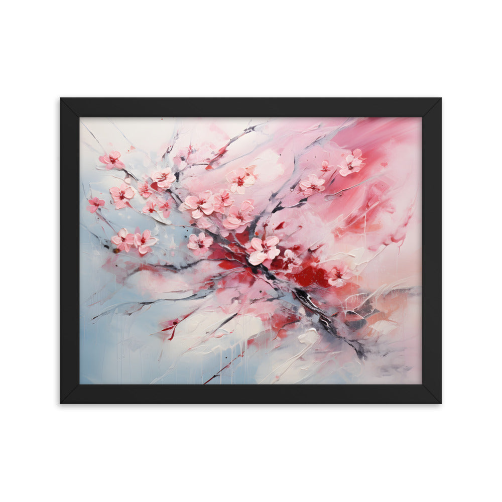 Framed Nature Inspired Artwork Stunning Gloomy Cherry Blossom Tree Oil Painting Style Framed Print 11x14"