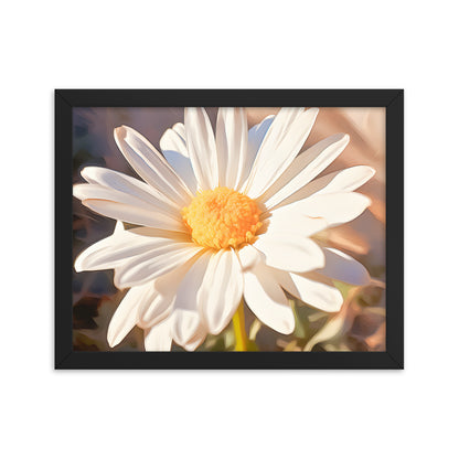 Framed Nature Inspired Artwork Stunning Sunlit Daisy Blooming Oil Painting Style 11x14"