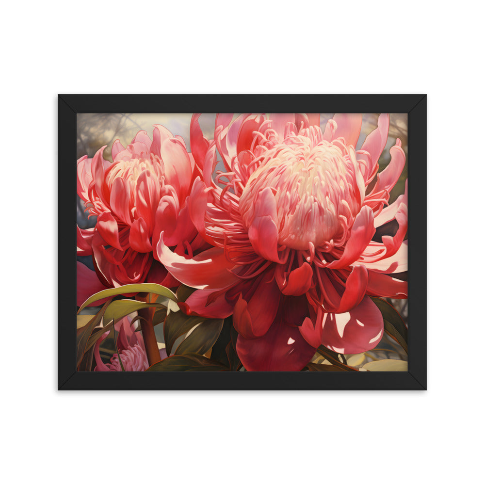 Framed Print Nature Inspired Artwork Stunning Bright Vibrant Blooming Wattle Oil Painting Style Framed Poster 11x14"