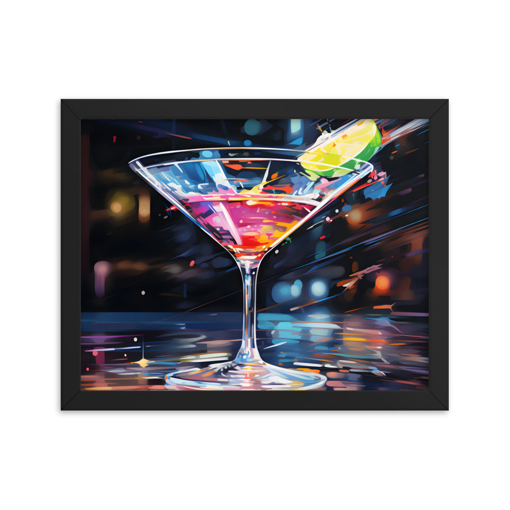 Framed Print Martini Glass Lined With Lime and a Colorful Drink All in a Watercolor Style Painting Framed Poster Artwork 11x14"