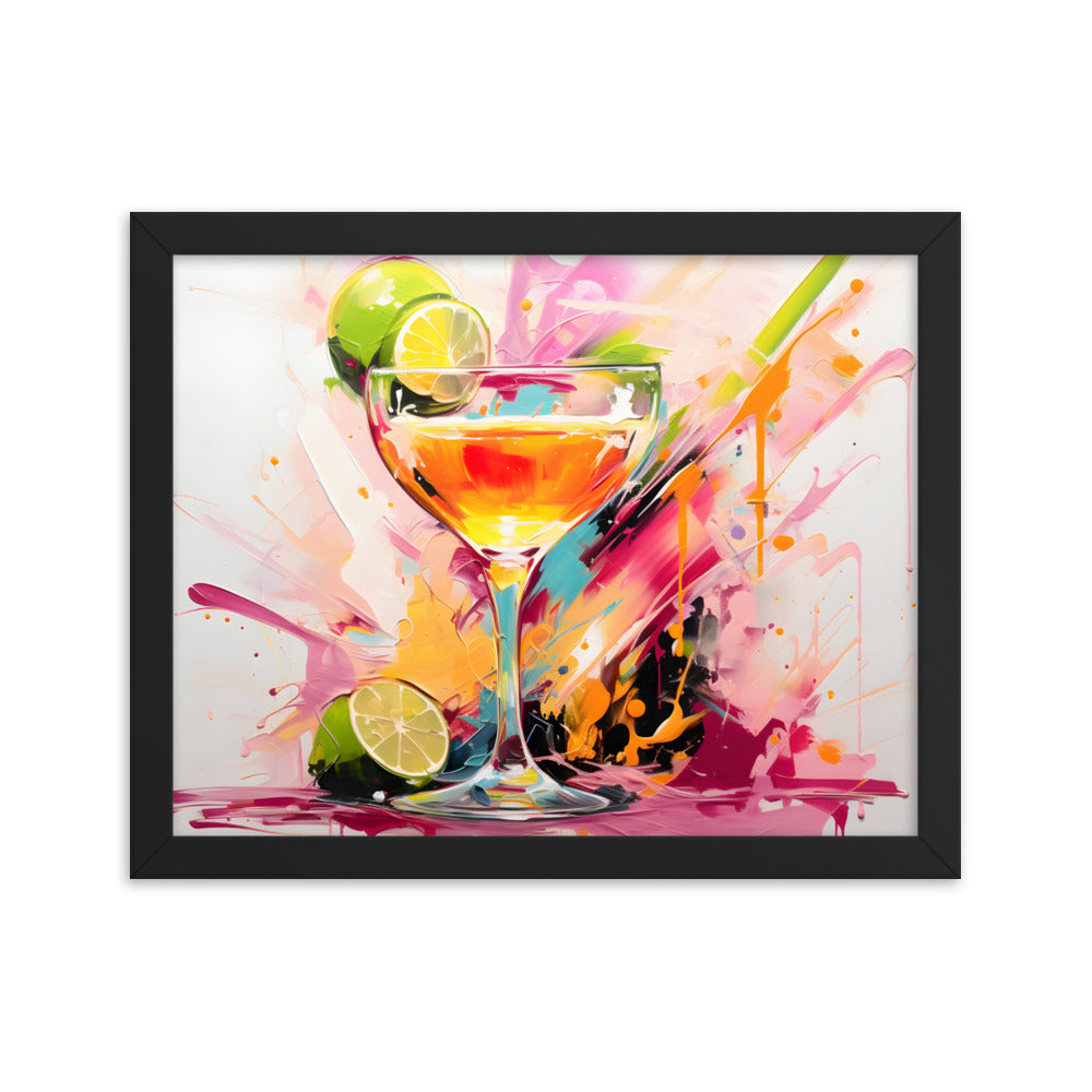 Framed Print Vibrant Alcohol Artwork Lime Slices Lining A Champagne Glass Splashes Of Vibrant Colors Span The Background Attention Grabbing Conversation Starter Framed Poster 11x14"