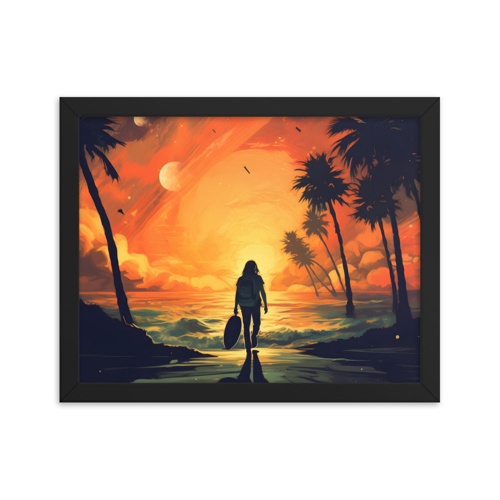 Framed artwork sunset watercolor oceanside framed painting