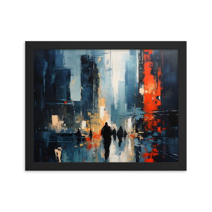 Framed Print Abstract Urban Mystique Conversation Starter Framed Poster Busy City Streets People Walking Through A City With Large Buildings 11x14"