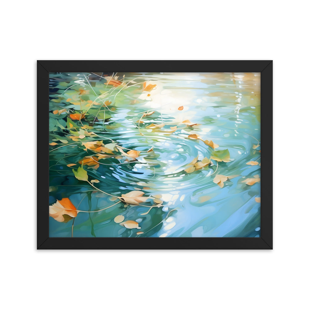 Framed Print artwork Nature Autumn Leaves Covering A Green Pond Framed Poster Painting 