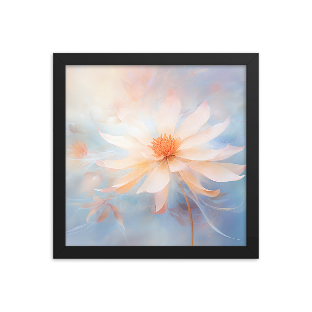 Framed Print Watercolor Style Soft White Daisy Flower Light Blue Background Soothing & Overall Calming Feel Painted Nature Art Plants Flowers Garden Framed Poster 12x12"