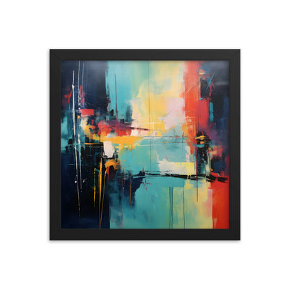 Framed Print Abstract Artwork Oil Painting Style Abstract Art Vibrant Colors And Random Shapes Leaving It Open For Interpretation Framed Poster Nature 12x12"