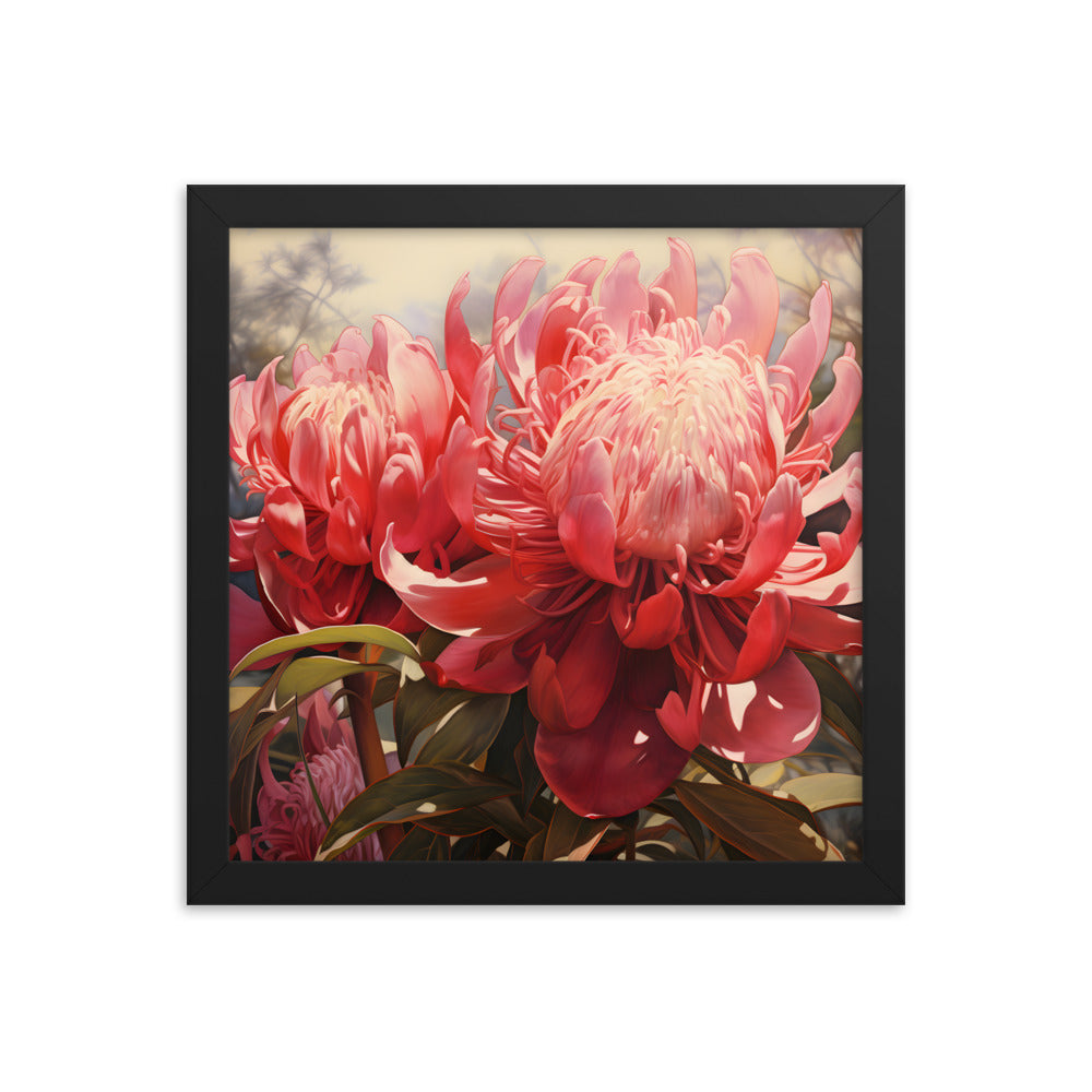 Framed Print Nature Inspired Artwork Stunning Bright Vibrant Blooming Wattle Oil Painting Style Framed Poster 12x12"