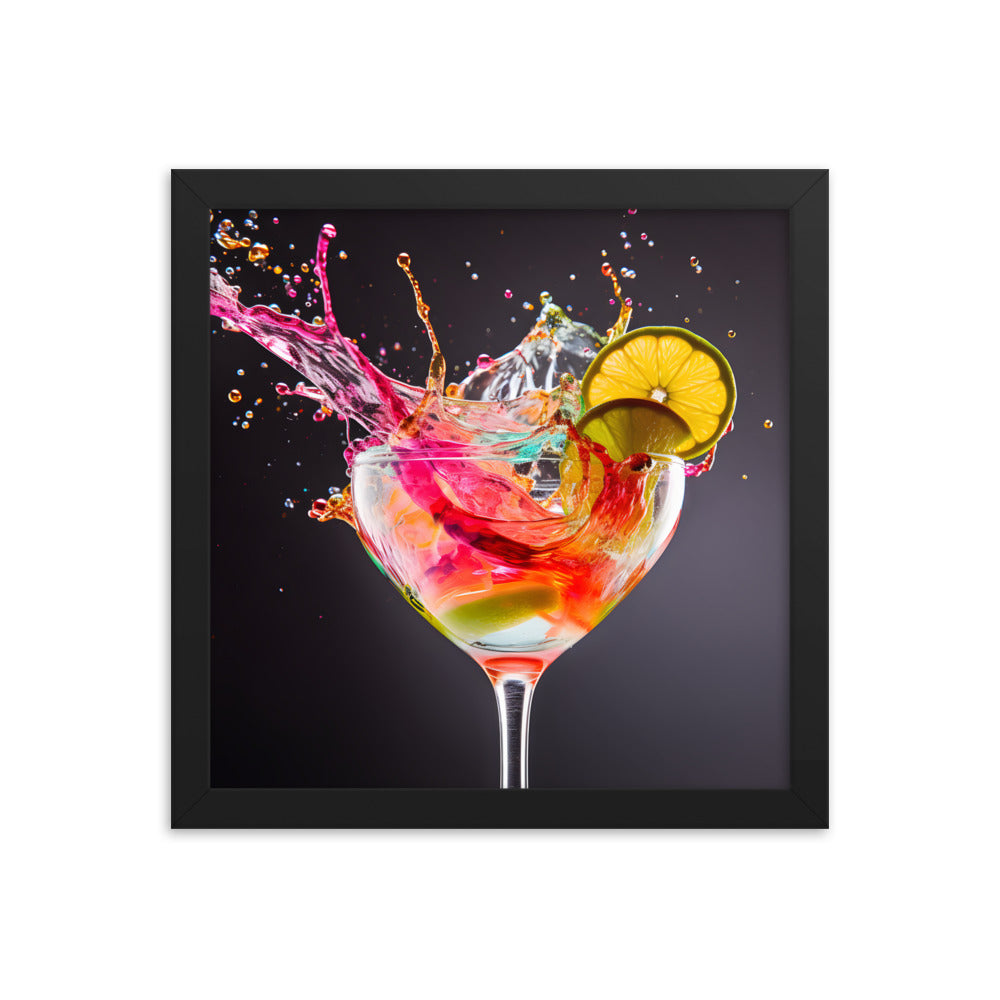 Framed Print Artwork Bright Colorful Cocktail Splashing Out Of The Glass Framed Poster Painting Alcohol Art 12x12"